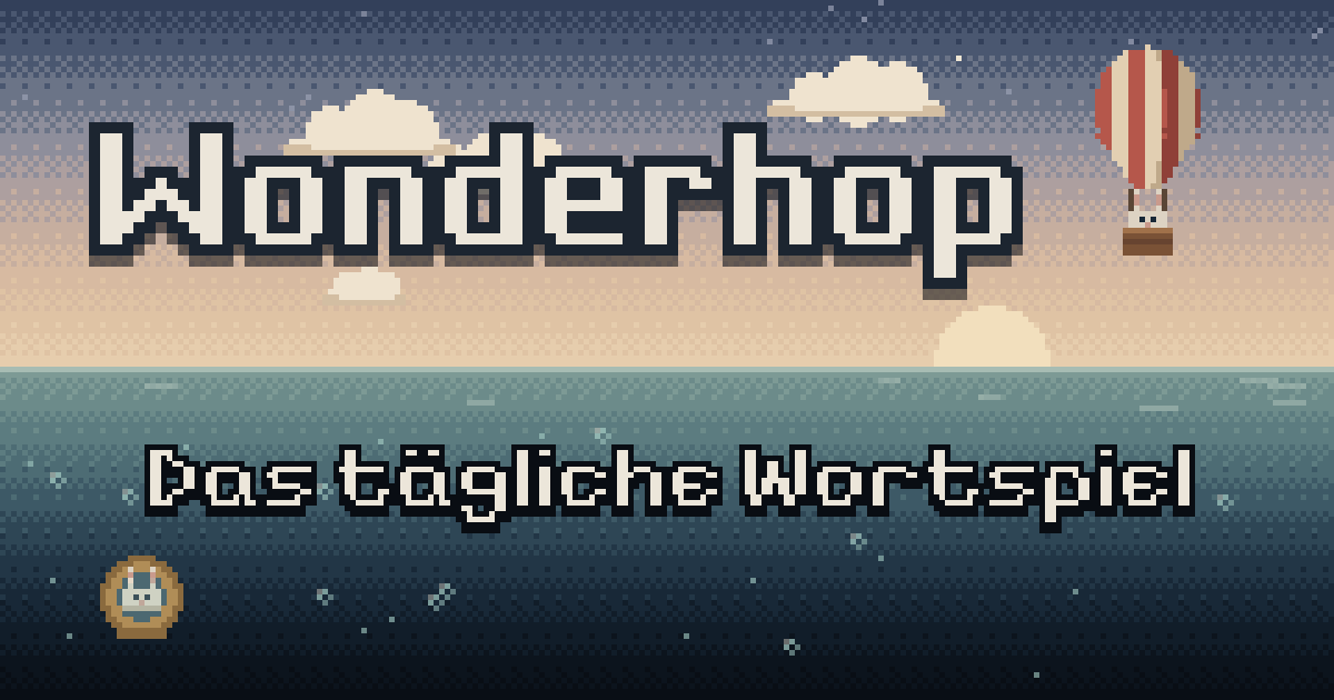 Wonderhop: ein Hase im Heißluftballon am Himmel, ein anderer im Taucheranzug unter dem Meer, in Pixel-Art.