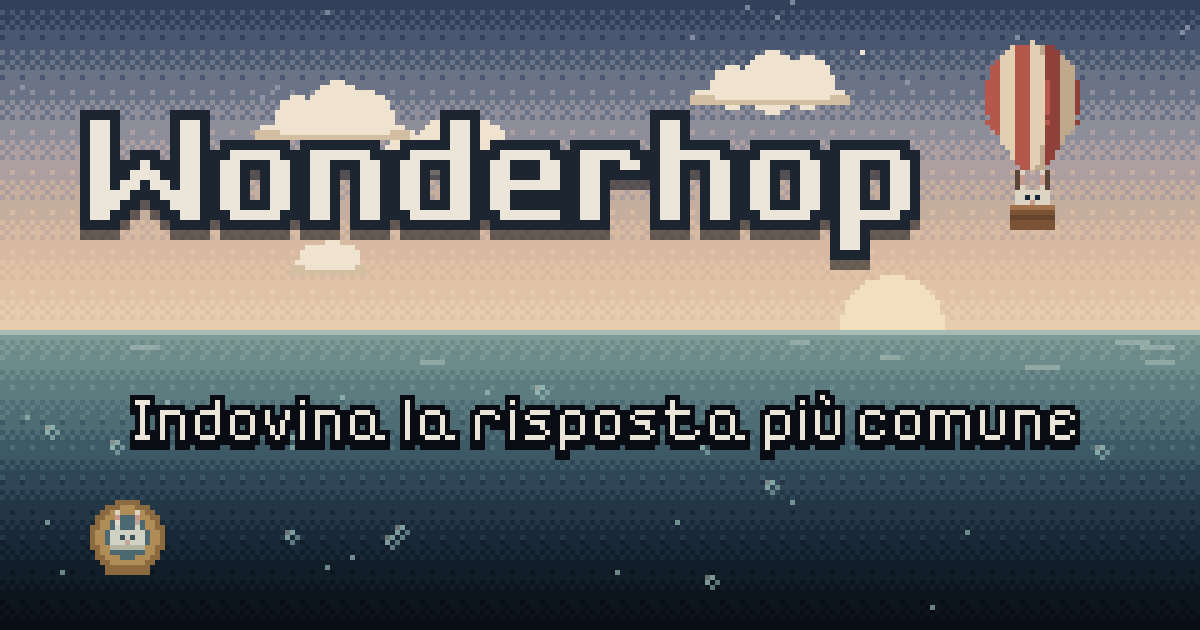 Wonderhop: un coniglio in mongolfiera nel cielo e un altro in scafandro sotto il mare, in pixel art.