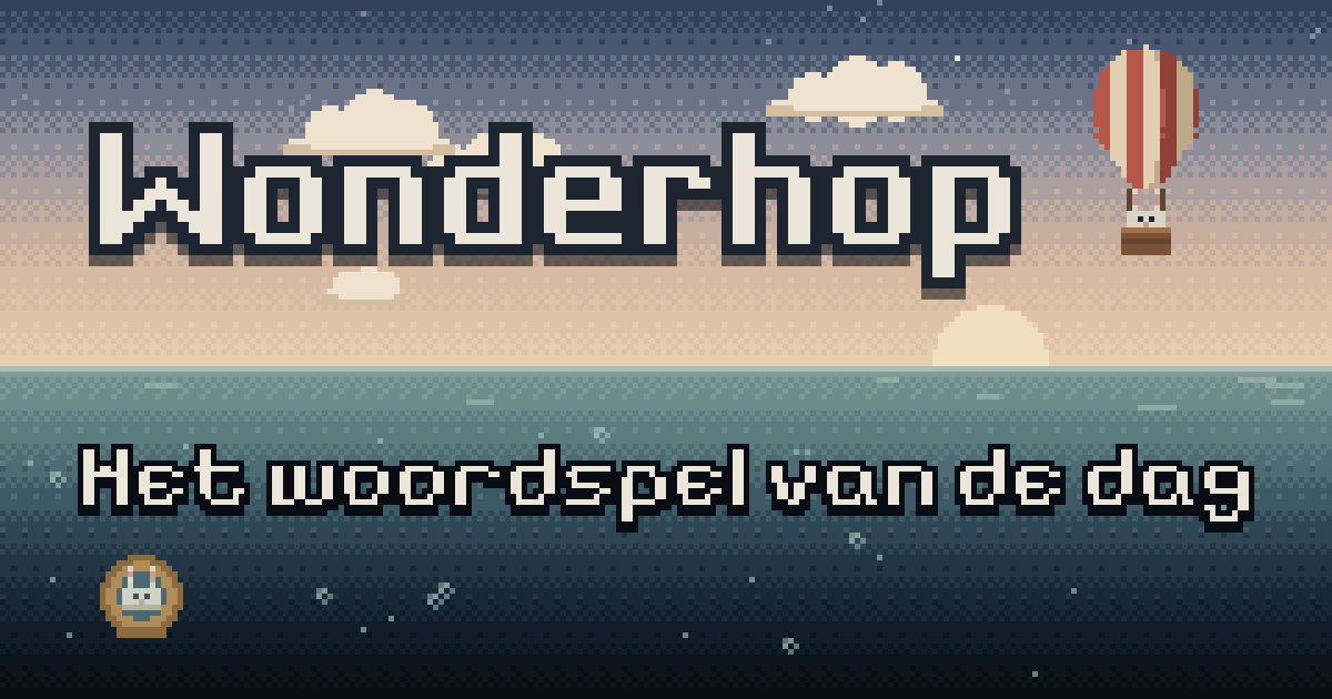 Wonderhop: een konijn in een luchtballon in de lucht en een ander in een duikpak onder zee, in pixelart.